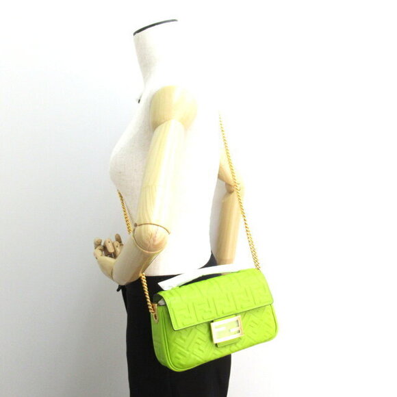 FENDI Baguette Chain Midi Shoulder Bag Leather Green - Picture 5 of 8